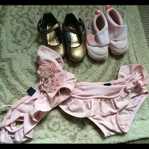 2 pairs of shoes and bathing suit