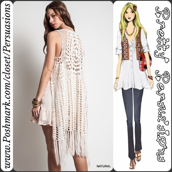 LAST ONE‼️ Boho Crochet Fringe Maxi Cardigan Vest - Picture 2 of 3