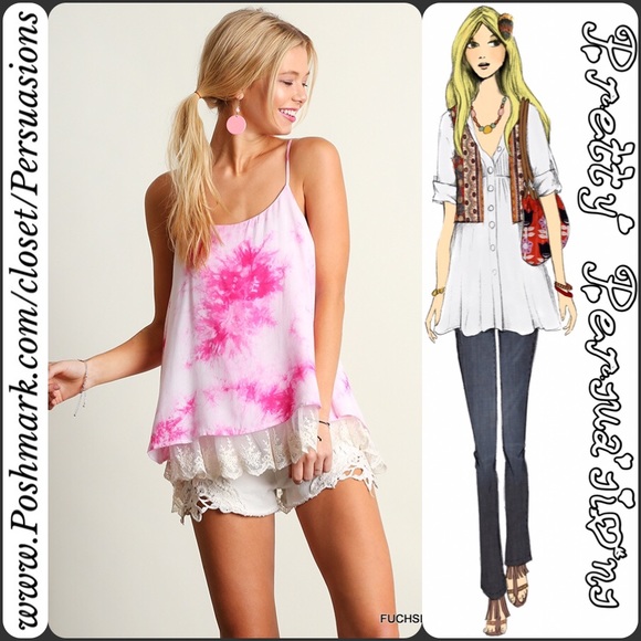 SOLD OUT Fuchsia Pink Tie Dyed Lace Swing Tank Top - Picture 2 of 5