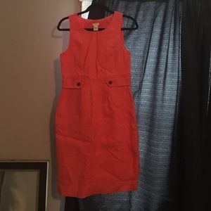 J Crew coral linen dress knee length 4
