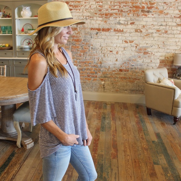 Navy striped cold shoulder tunic - Picture 2 of 3