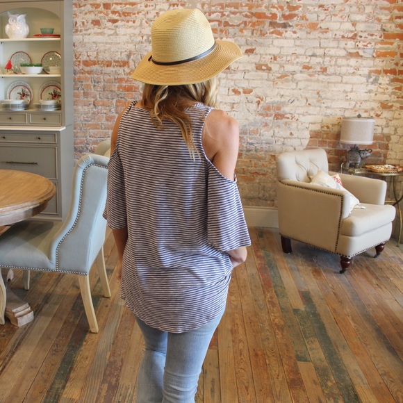 Navy striped cold shoulder tunic - Picture 3 of 3