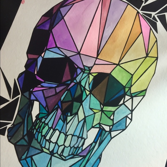 11x14 framed watercolor skull artwork - Picture 2 of 2