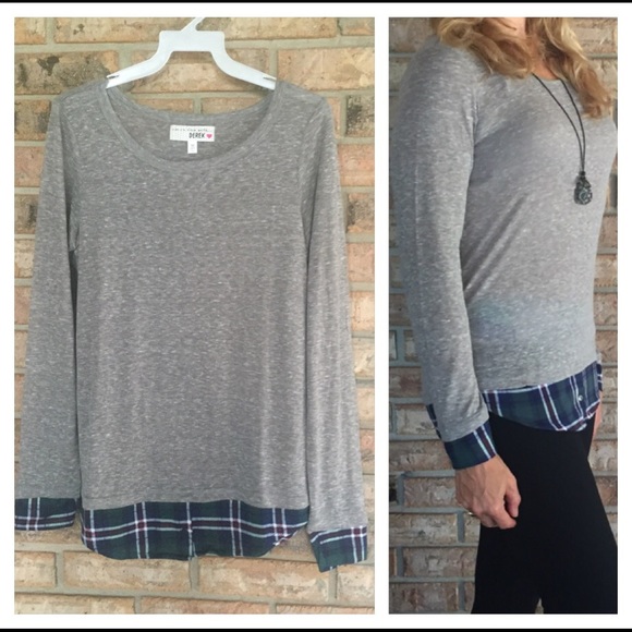 Lightweight Plaid Layered Look Grey T-shirt SM Med - Picture 3 of 3