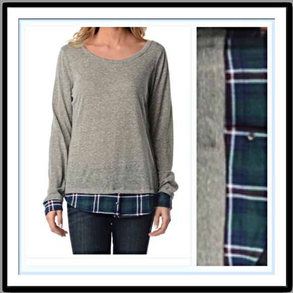 Lightweight Plaid Layered Look Grey T-shirt SM Med - Picture 2 of 3