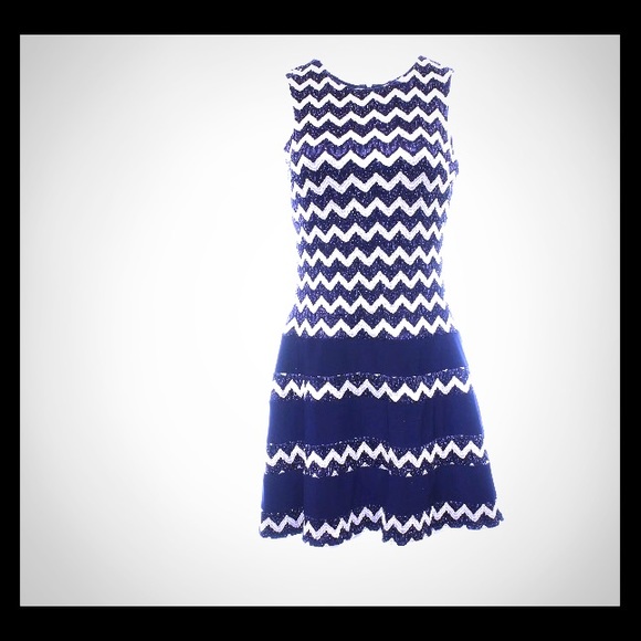 Betsy & Adam Blue and Silver A-Line Dress