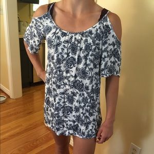 Blue patterned cold shoulder dress