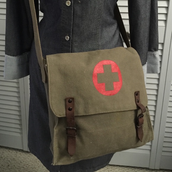 Urban Outfitters Handbags - Red Cross Khaki Canvas Crossbody
