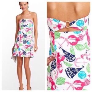 Robe Lilly Pulitzer Sans Bretelles - Taille 2, Imprimé Papillons Et Fleurs Roses - Comme Neuve