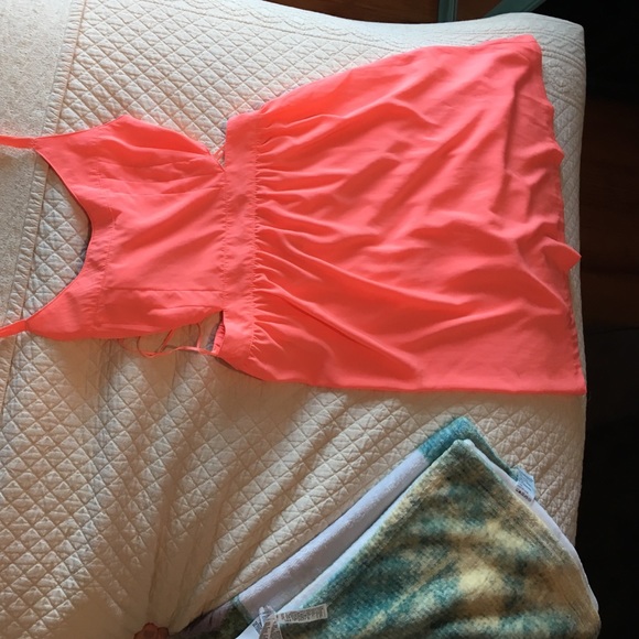 BB Dakota coral, haltered  dress with open back.