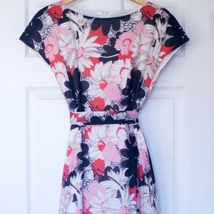 Anne Klein Printed Cap Sleeve Fit-and-Flare Dress