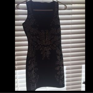 Black bedazzled neoprene party dress