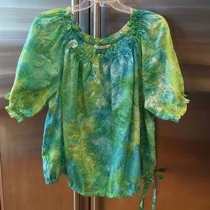 Lime/Blue Peasant Top