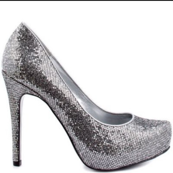 BCBGeneration silver glitter heels.