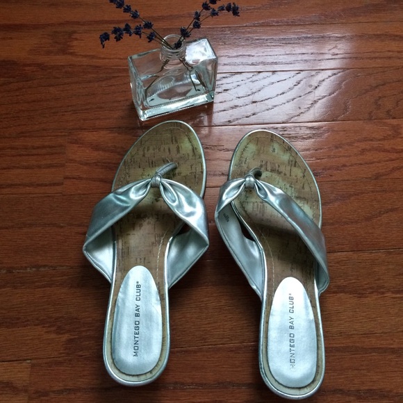 Silver low wedge sandals