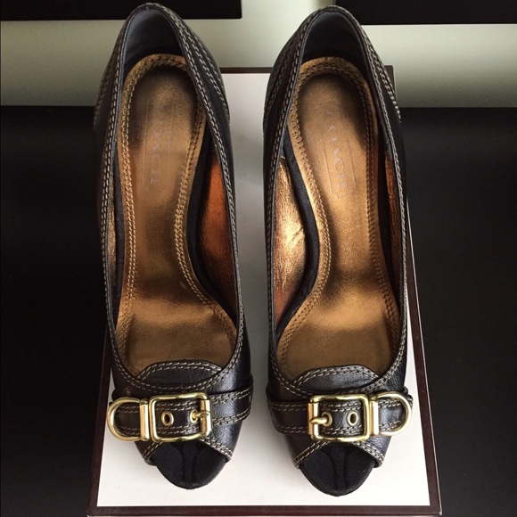 Coach peep toe leather heels