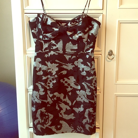 Silver black bow Milly cocktail mini dress