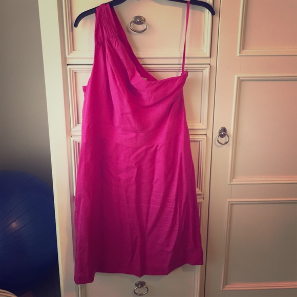 12P Banana Republic one shoulder dress raspberry