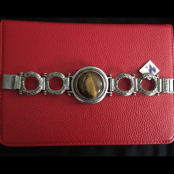 SOLD Silver tone with brown stone bracelet