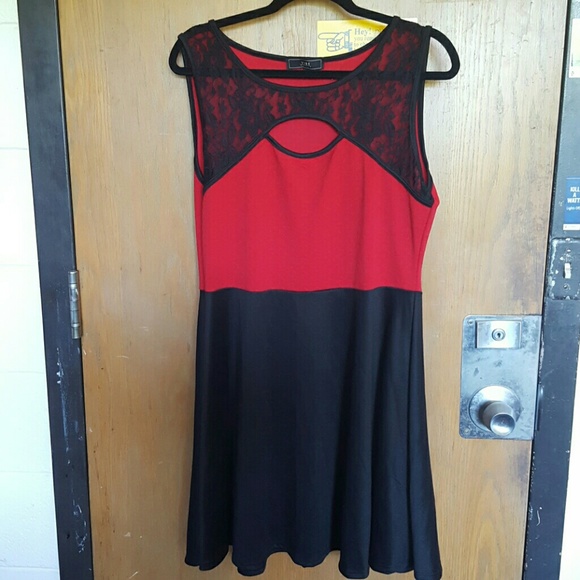 Red and black dress.