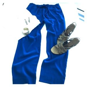 Royal Caribbean Blue Cropped Silk like Pants