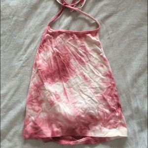 Brandy Melville pink tie dye cropped halter top
