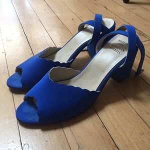 American apparel blue scallop sandal heels