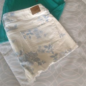 White Floral Denim Shorts