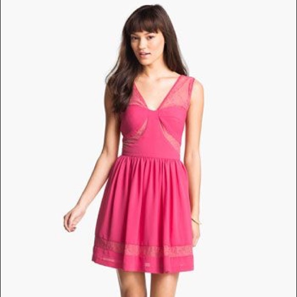 Max and Cleo pink lace cutout dress new
