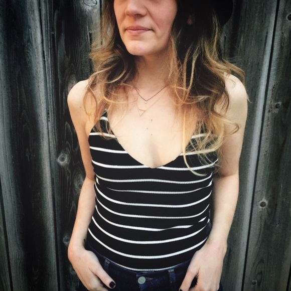 LAST ONE! Black & White Striped Bodysuit - Picture 2 of 3