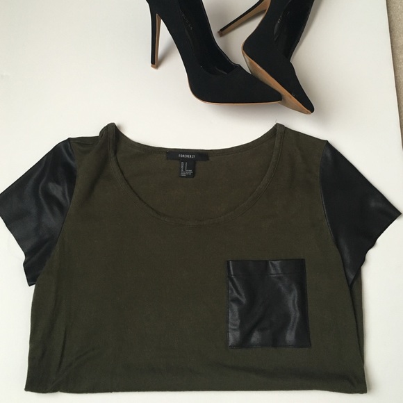 leather detailed shirt - Olive green