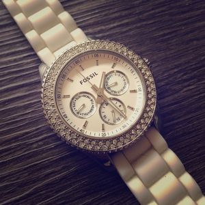 White Silicone Fossil Chronograph Watch