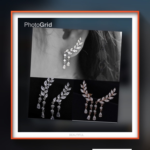 Jewelry - Elegant Crystal leaves tassel zircone earrings