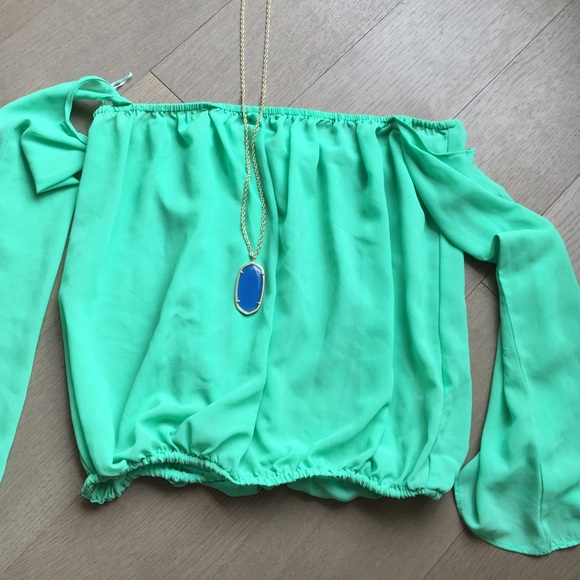 Off the shoulder green top