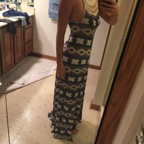 Long Lucky Maxi Dress Blue & Cream Crochet Top - Picture 2 of 4