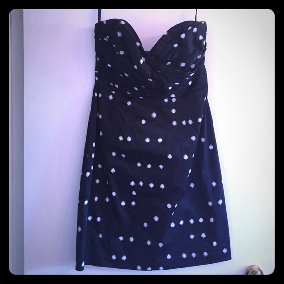 Strapless navy and white polka dot dress NWT