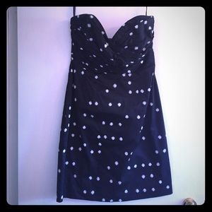 Strapless navy and white polka dot dress NWT