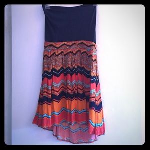 Casual navy and orange strapless dress