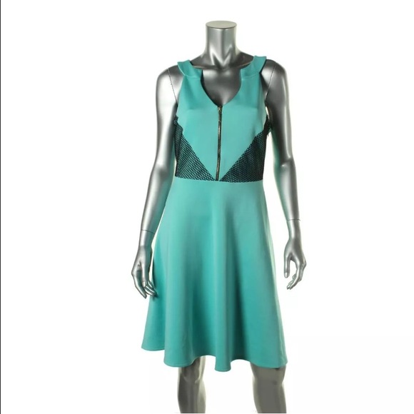 Sangria turquoise and black mesh dress