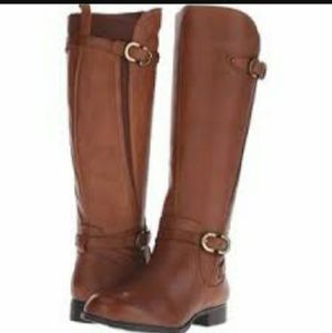 Brown knee-high leather boots