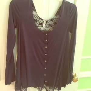 Navy lace back blouse