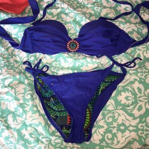 Blue removable strap swimsuit