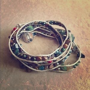 White summer! White leather wrap bracelet!