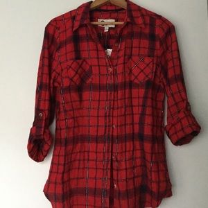 Button Down Red Plaid Juniors Collared Shirt