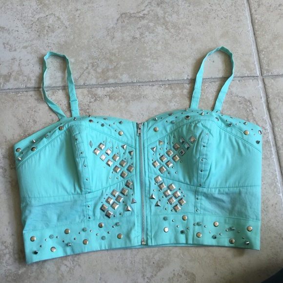 Mint BEBE studded crop top