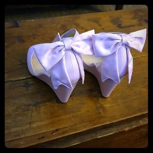 Baby pink wedge heels