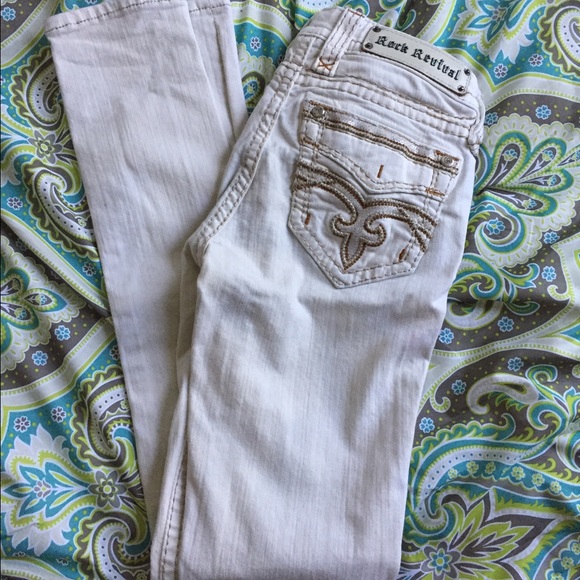 Rock Revival Denim - Rock Revival cream colored skinny jeans