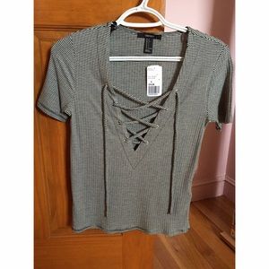 Striped, Lace Up Top