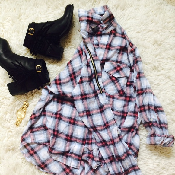 Sam Edelman Tops - Sam Edelman Plaid Tunic Top W/ Zipper Shoulders!