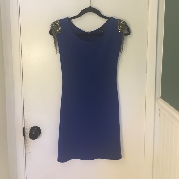 Cobalt Blue Dress with Beaded Shoulders